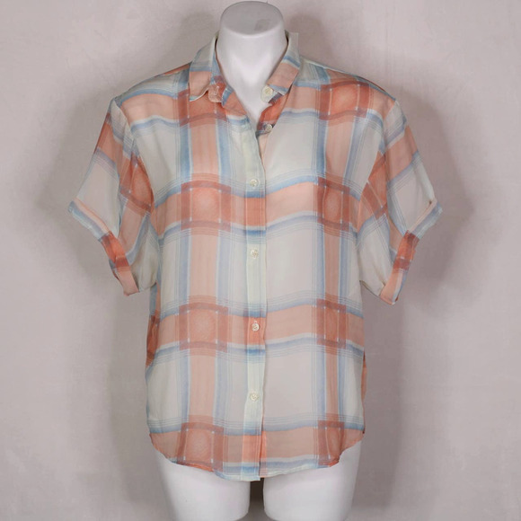 NWT Splendid Silky Plaid Button Down Top Blouse - Picture 2 of 8